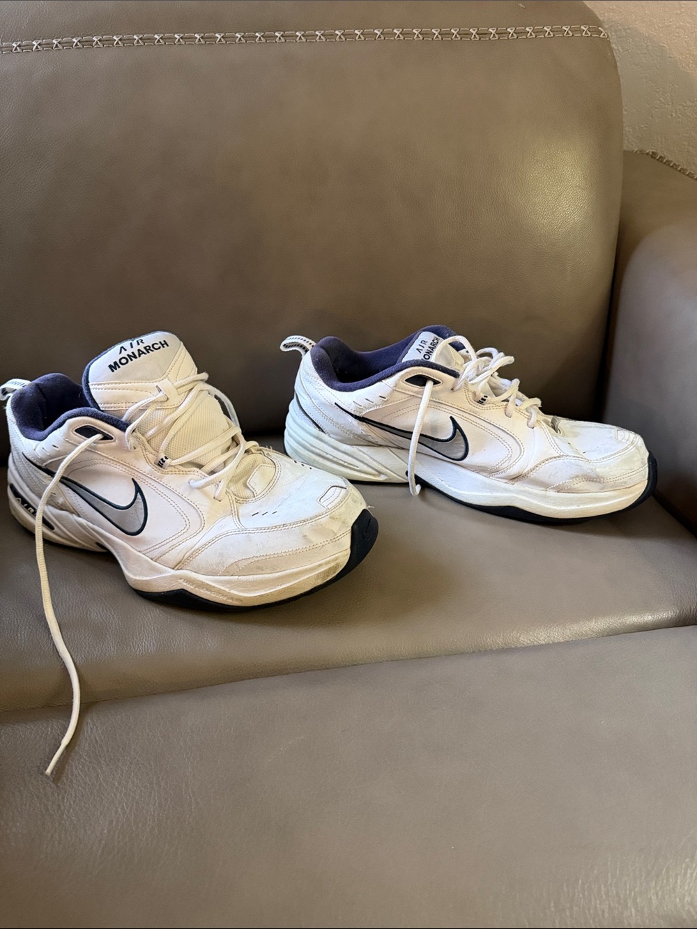Nike White & Navy Air Monarch Athletic Sneakers